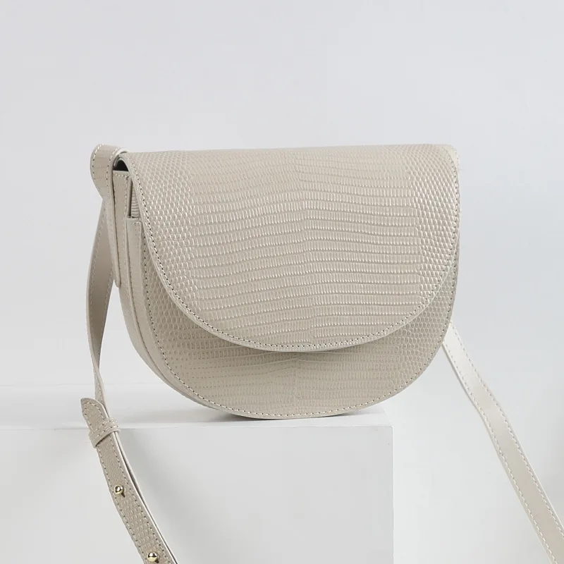 Beige Натуральная кожа, Ретро стиль, ящерица, седло, лоскут, через плечо, сумка через плечо, женские сумки, натуральная телячья кожа - Цвет: Beige