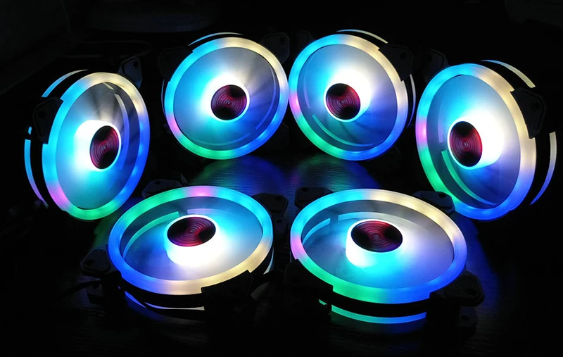 Цветной 120 мм круглый RGB cpu охлаждающий вентилятор+ пульт дистанционного управления с двойной диафрагмой светодиодный светящийся ПК корпус тихий вентилятор водяного охлаждения
