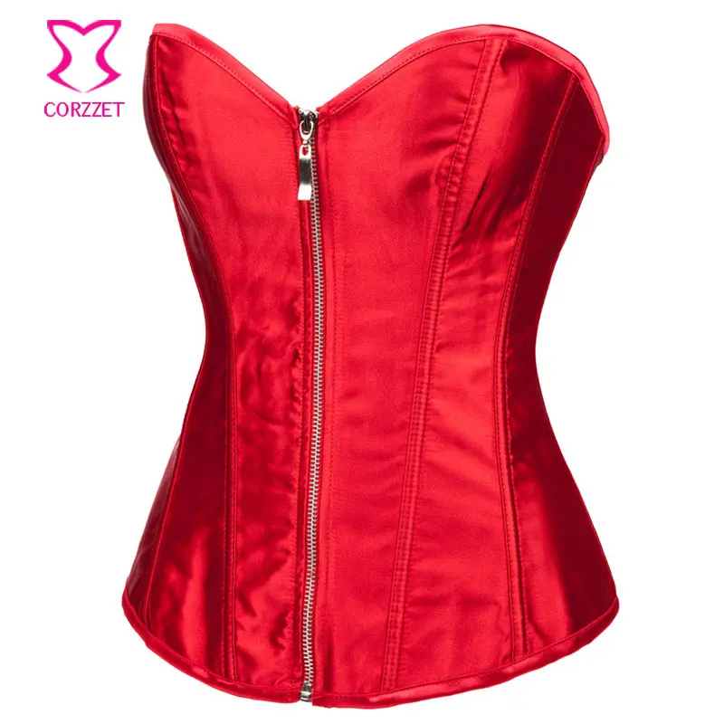 Женский атласный корсет на молнии красного цвета | Бюстье и корсеты