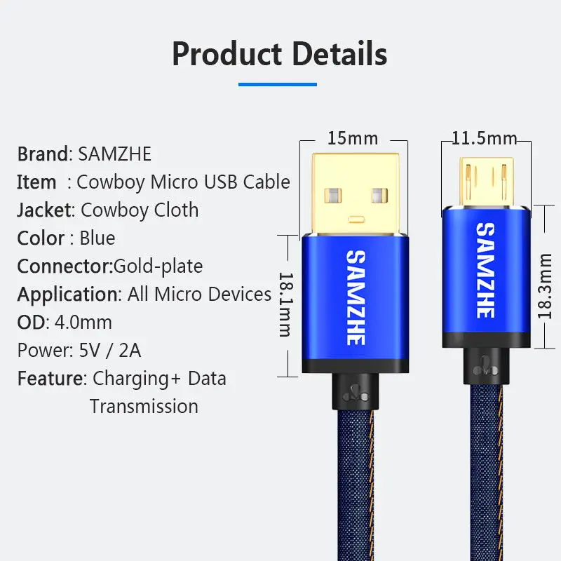 Кабель Micro USB Samzhe 1 м 5 2 А кабель для быстрой зарядки и передачи данных плетеный usb