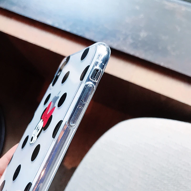 Прозрачный Мягкий ТПУ силиконовый чехол с волнистым точечным Микки Минни для iPhone