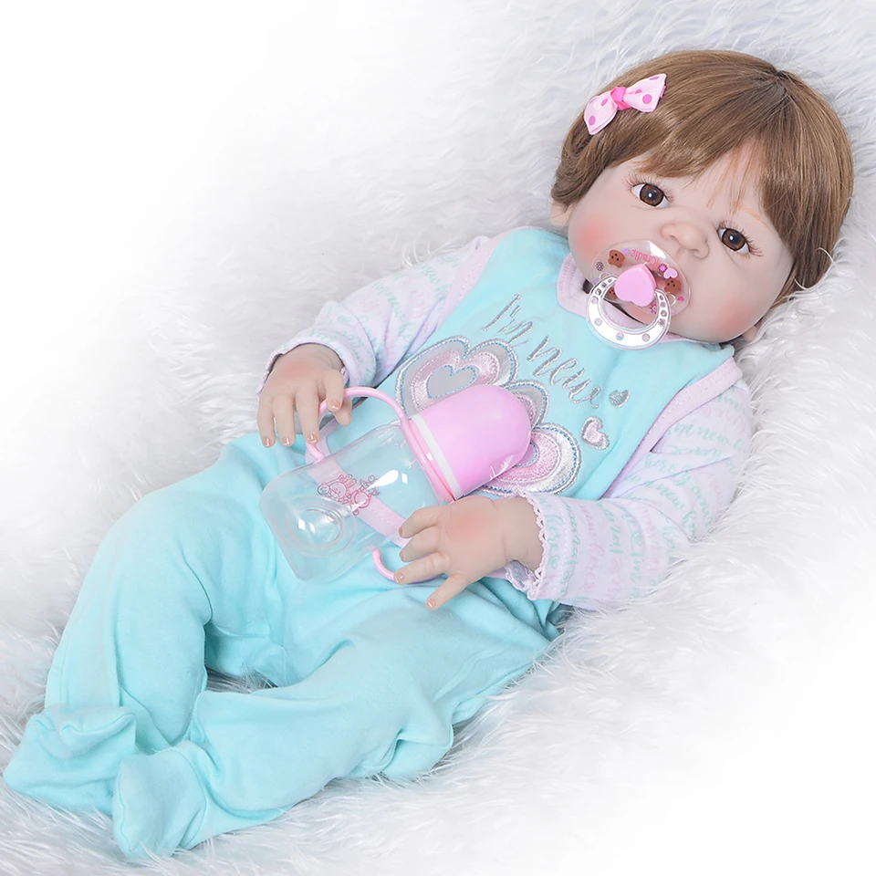 

Full vinyl silicone reborn girl baby dolls 23"57cm Bebes reborn realista bonecas corpo de silicone inteiro kids gift toy dolls