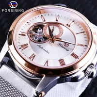 forsining mechanical watches luxury rose gold case silver stainless steel unique 24 hours display fashion men automatic watch