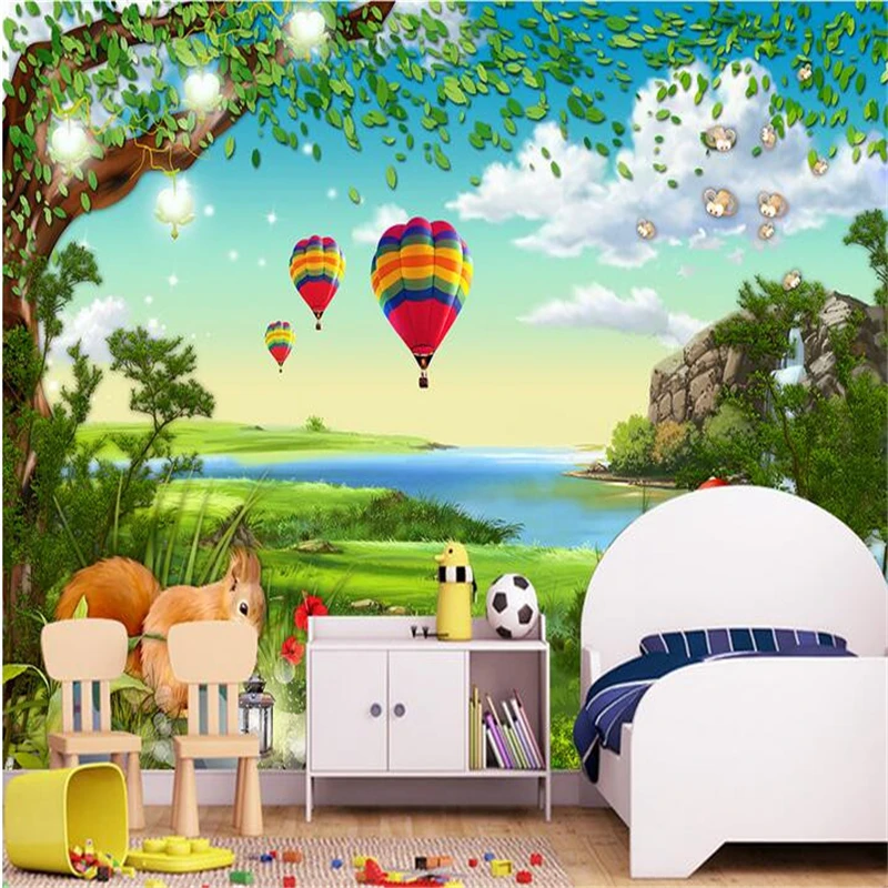 

beibehang Custom photo 3d wallpaper Non-woven mural Cartoon 3 d landscape forest squirrel children room mural wallpaper kids