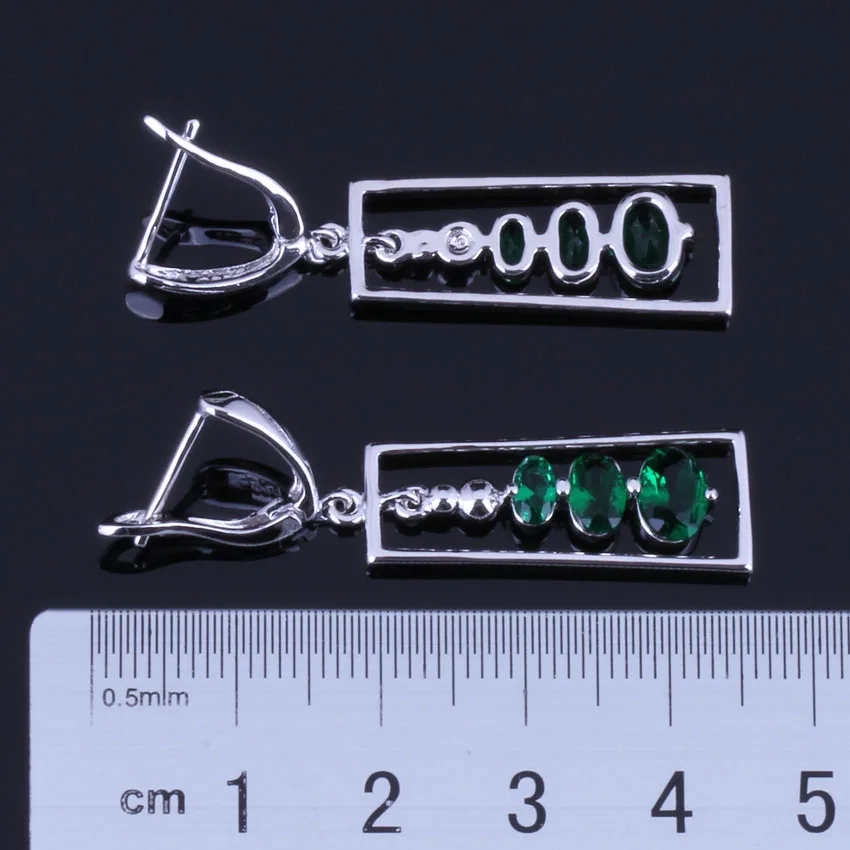 Rare Oval Green Cubic Zirconia Silver Plated Drop Dangle Earrings V0831 | Украшения и аксессуары