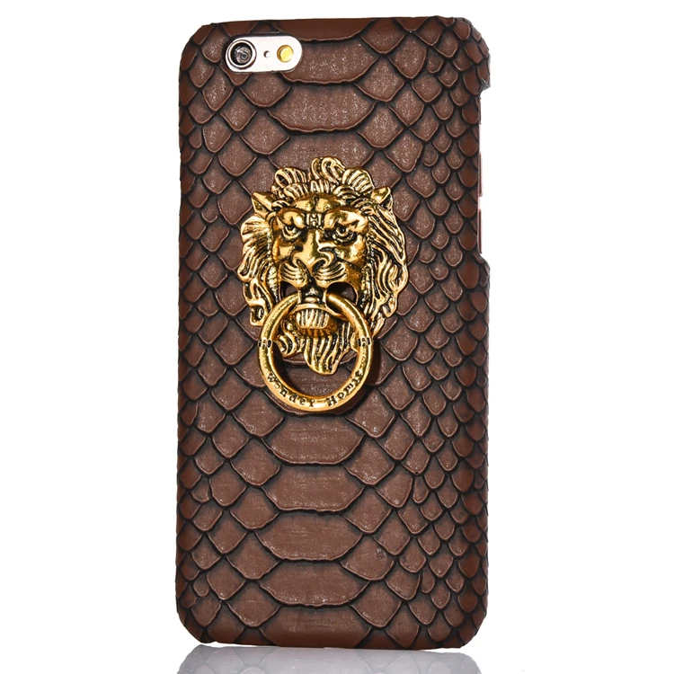 Hard Case with Metal Retro Lion Ring Holder for Iphone X 8 10 5 5s SE 6 6s 7 Plus Snake Leather Print PC Cover Stand Phone Coque |