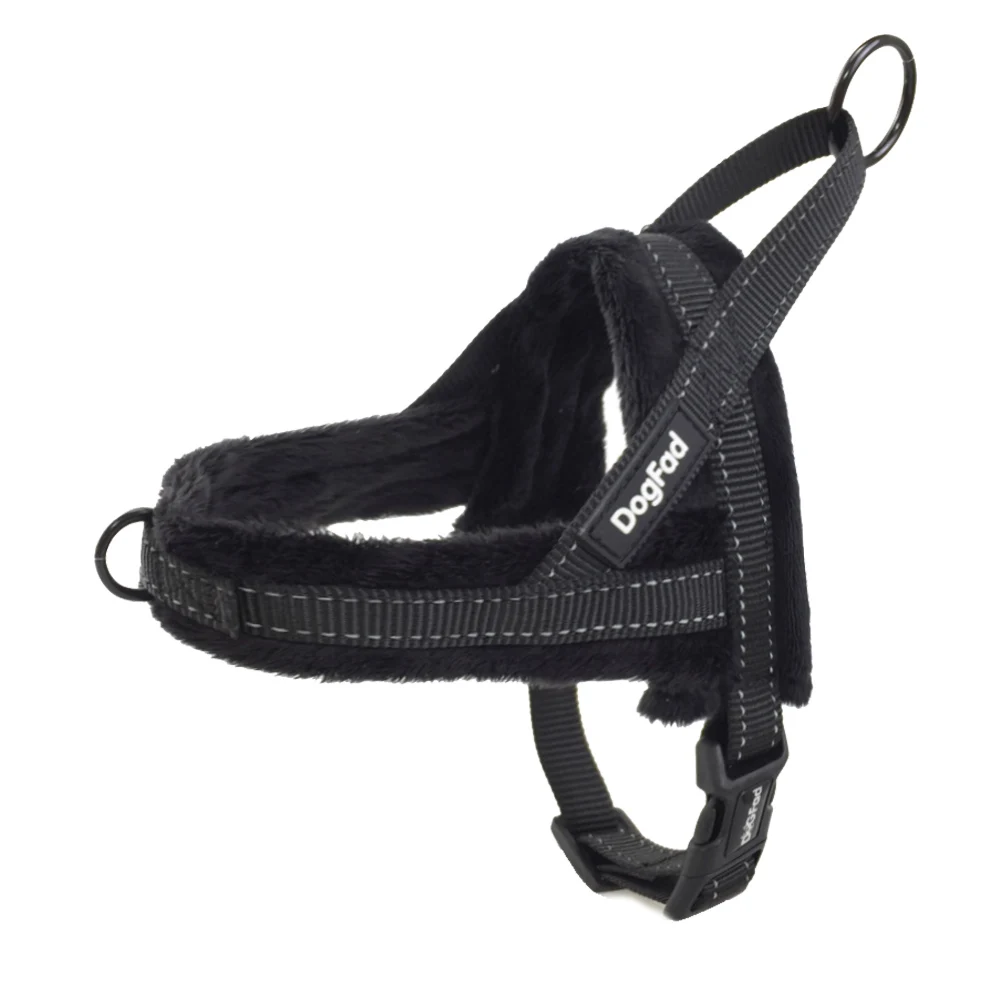 black harness Флисовый поводок для собак, светоотражающий, не тянет, зимний мягкий поводок для домашних животных, для маленьких, средних и больших собак, теплая мягкая шлейка, жилет Бульдог - Цвет: black harness