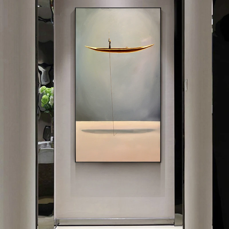 Картина в японском стиле с изображением природного пейзажа Золотой лодки