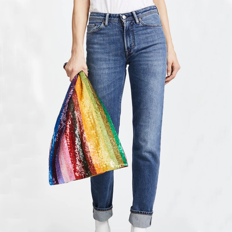 Новая Радуга цвет блесток женская сумка-тоут бисер блестками Большой Мужская