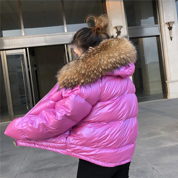 Rose natural fur Женская зимняя куртка, пуховик, Воротник из натурального Лисьего меха, парка, верхняя одежда, Толстая теплая зимняя одежда,, модный пуховик на утином пуху - Цвет: Rose natural fur