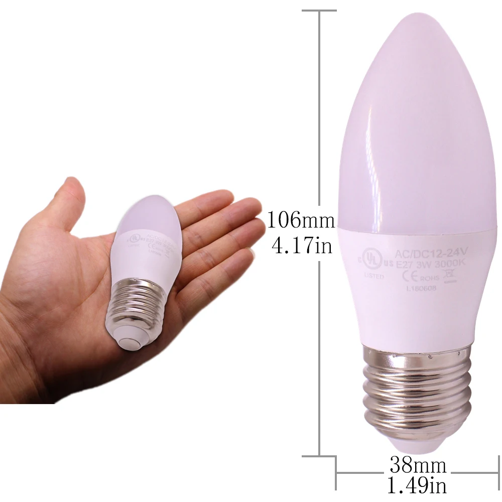 E14 E12 E27 B22 Светодиодный лампа канделябр 12V 24V AC/DC 3W Equvalent 30W галогенная без