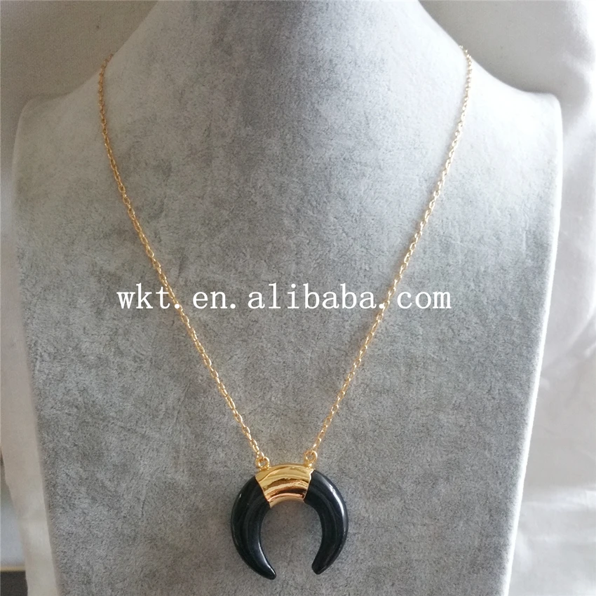 Женская цепочка с подвеской уникальная черная в виде полумесяца цвет черный|horn