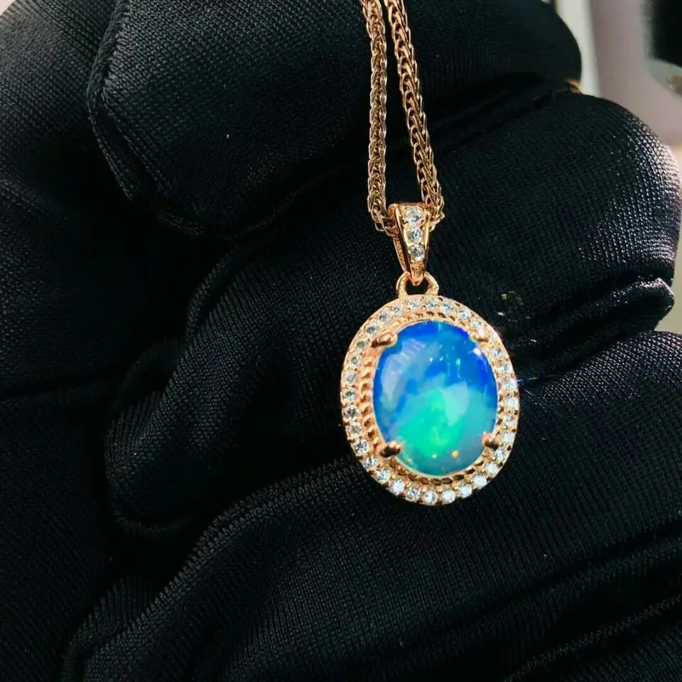 Rose gold pendant MeiBaPJ натуральный большой драгоценный опал овальное кольцо и ожерелье комплект из двух предметов для женщин Настоящее серебро 925 проба комплект ювелирных изделий - Цвет камня: Rose gold pendant