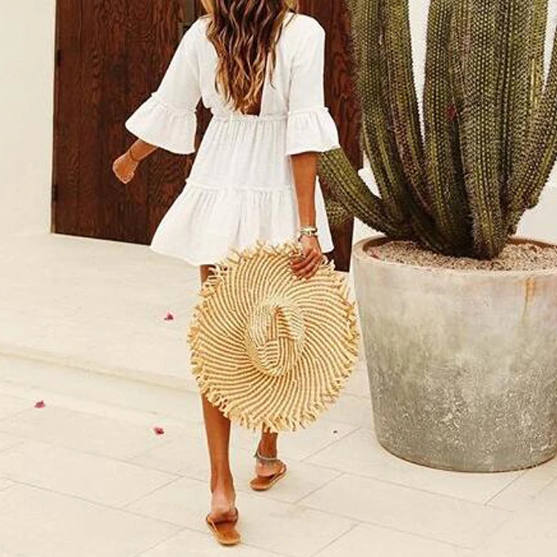Пляжное пляжное платье с глубоким v-образным вырезом, белое хлопковое пляжное платье, туника, бикини, накидка, кафтан, пляжный купальник, накидка, Saida de Praia