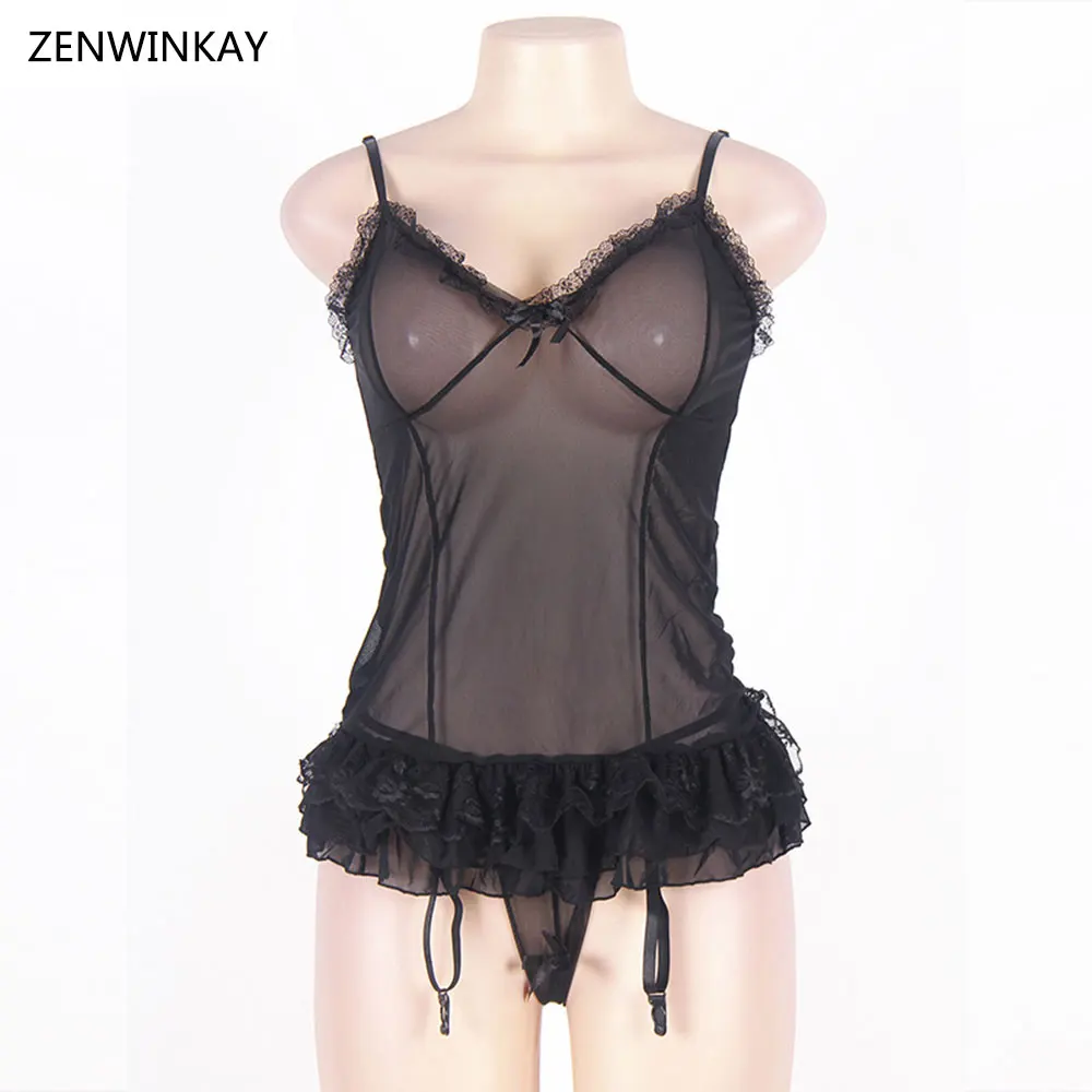 Женское нижнее белье черного цвета прозрачная ночная рубашка короткая сорочка