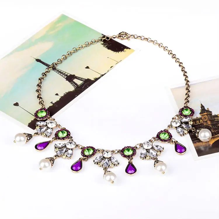 [Marte и Joven] Винтаж Для женщин индийский Стиль Jewelry Жемчужные Капли воды цветы кулон цепи Цепочки и ожерелья колье Цепочки и ожерелья s