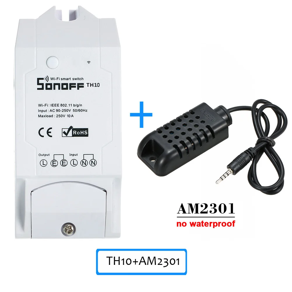 TH10 With AM2301 Sonoff TH10 Wifi умный переключатель с поддержкой температуры и влажности WiFi умный домашний беспроводной переключатель для Alexa Google Home Nest - Комплект: TH10 With AM2301