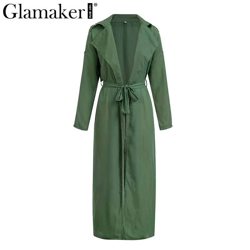 Glamaker шифоновое прозрачное длинное пальто с поясом, женское свободное модное пальто на пуговицах, женский летний модный кардиган, пальто