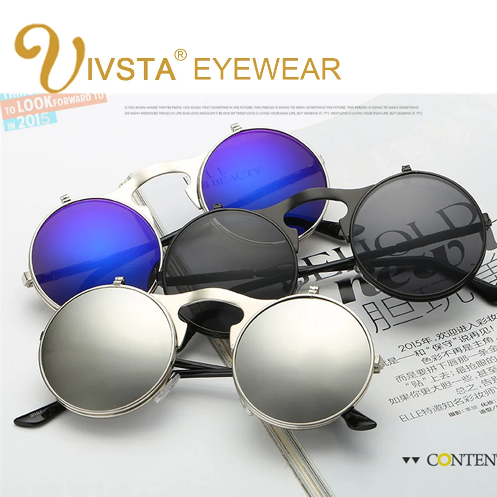 IVSTA мужские солнцезащитные очки в стиле стимпанк женские и круглые зеркальные