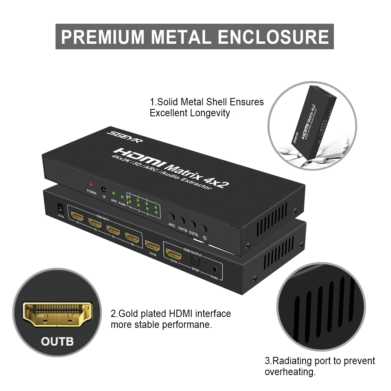 4K x 2K HDMI настоящий матричный коммутатор 4x2 HDMI сплиттер SGEYR Switcher Matriz 4 In 2 Out с ИК-пультом дистанционного ОПТИЧЕСКОГО+ 3,5 мм аудио экстрактор