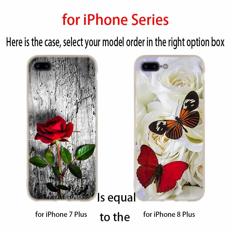 Romantic Silicone Soft Case For iPhone 13 12 11 Pro X XS Max XR 6 6S 7 8 Plus Mini SE 2020 Red butterfly on white roses flower | Мобильные