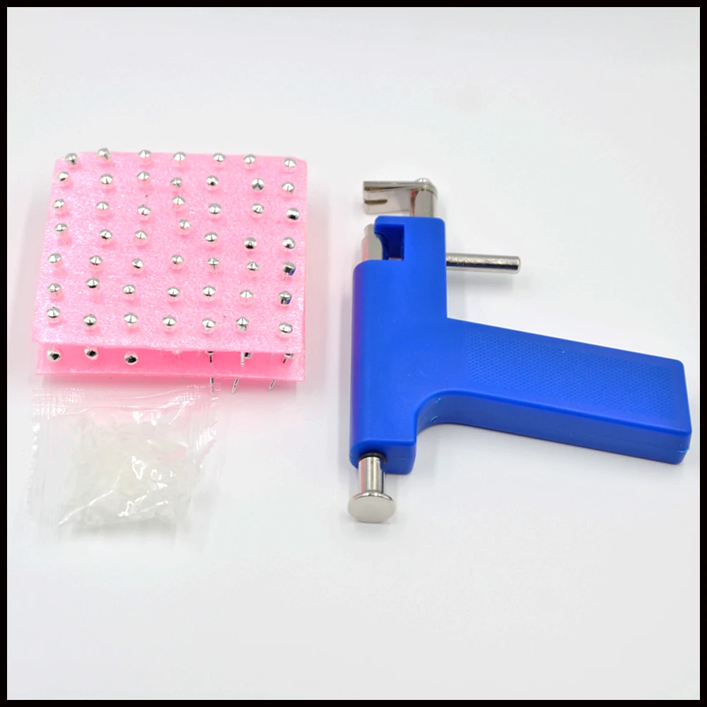 Professional No Pain Steel Safe Blue Pro Steel Ear Nose Body Piercing Gun Tool Kit 98 PCS Instrument Studs Set Jewelry Tool