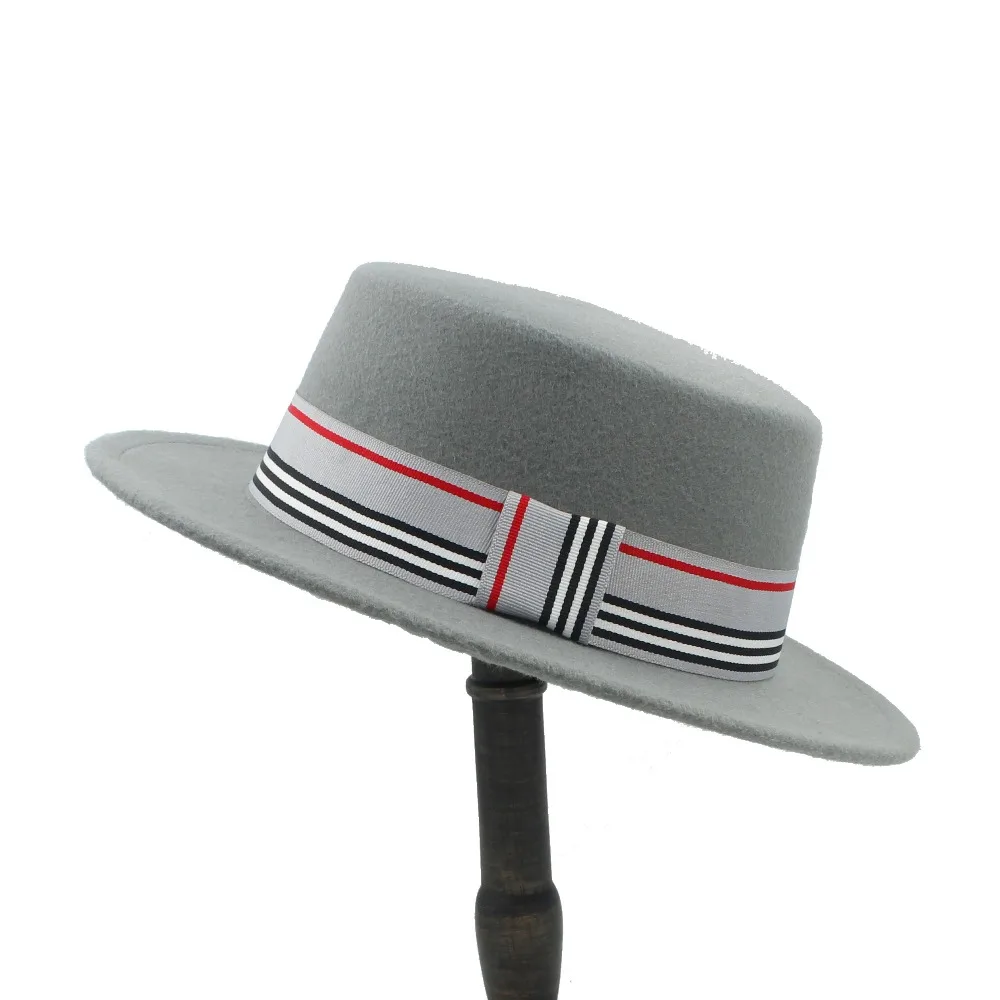 Модная шерстяная шляпа с плоским верхом для женщин фетровая широкими полями