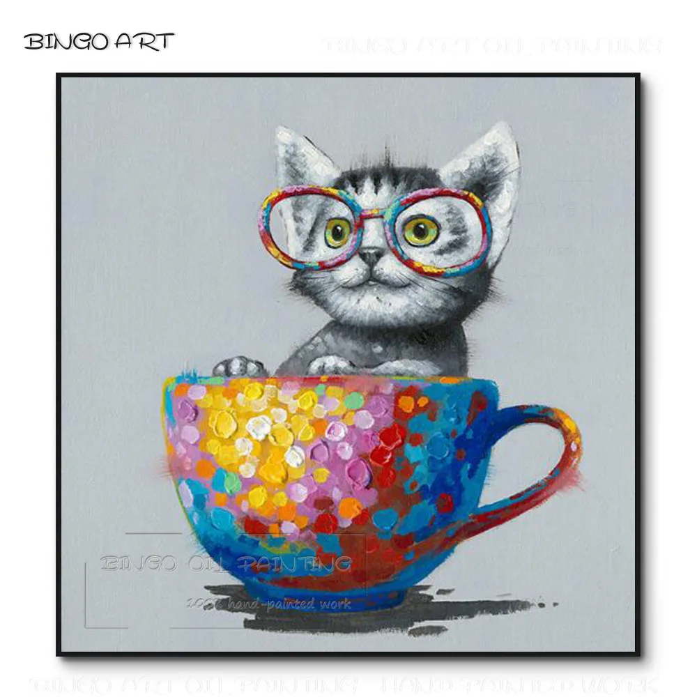 Ist ручная роспись Высокое Качество милое животное кошка картина маслом на холсте