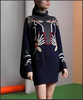 see orange vintage embroidery wool sweater dress women winter knitted dress flare sleeve casual runway streetwear so1178