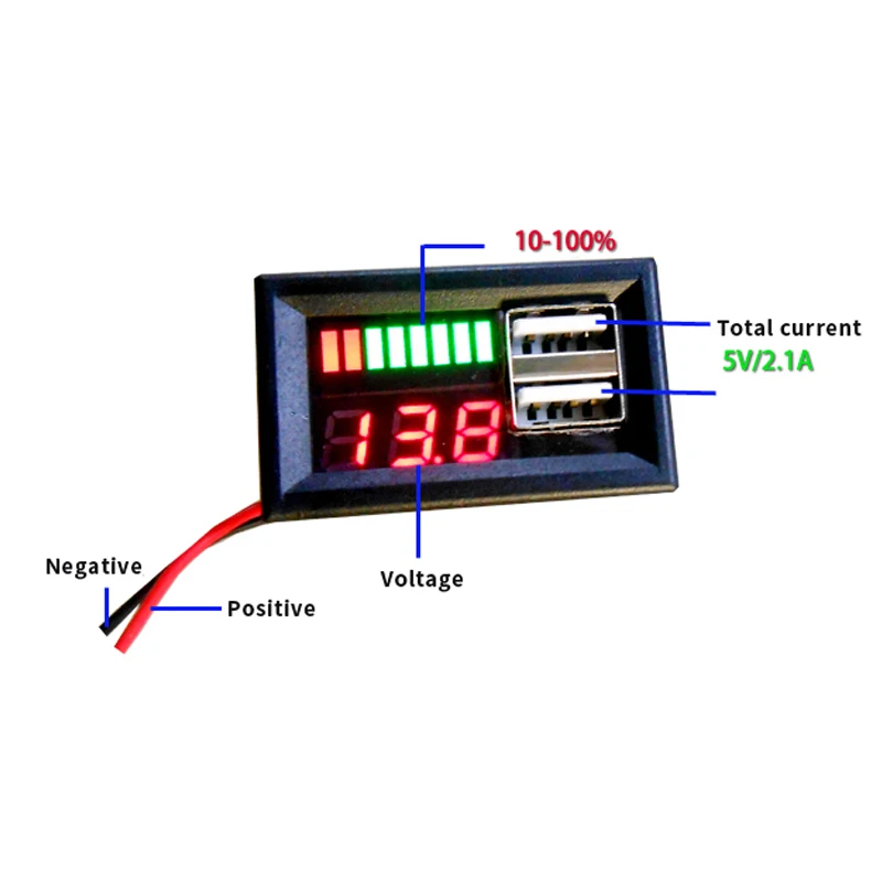 Red Led Digital Display Voltmeter Mini Voltage Meter Volt Tester Panel for Dc 12V Cars Motorcycles Vehicles Usb 5V2a Output Ba |