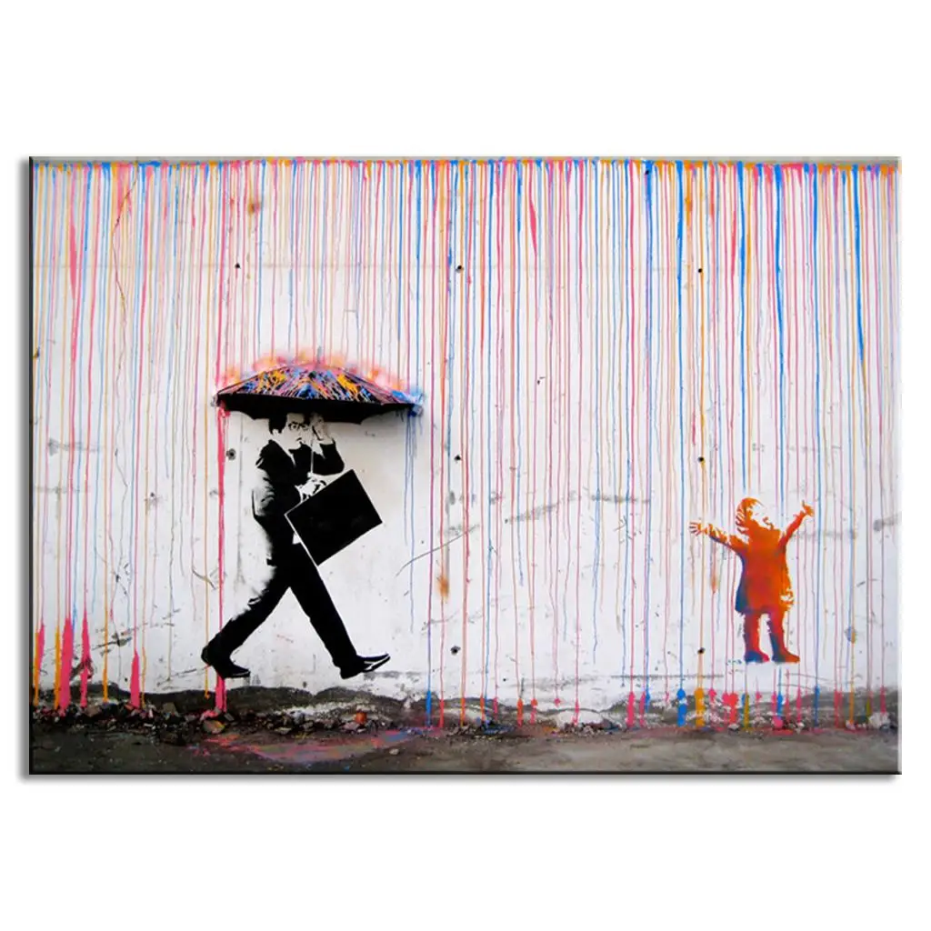 Banksy Art Colorful Rain Wall Canvas Living Room Decor Paint | Дом и сад