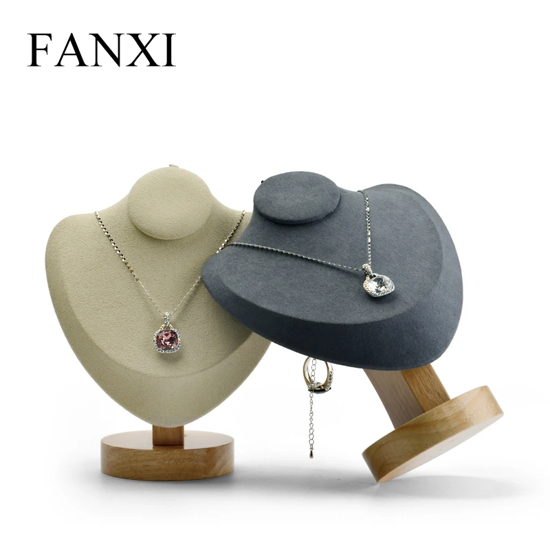 FANXI Новое деревянное ожерелье Дисплей Стенд с микрофиброй вставка Манекен Модель кулон держатель ювелирных изделий Expositor магазин счетчик