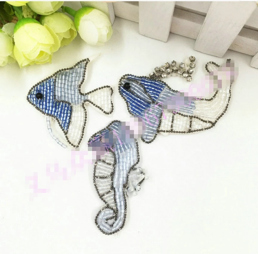 Seahorse fish leaves Rhinestones beaded brooch patches applique sew on beading qpplique clothes shoes bags decoration patch DIY | Дом и сад