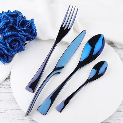 blue16pcs 16 шт Золотой набор ножей, столовые приборы из нержавеющей стали, столовые приборы для отеля, столовые приборы, ножи для стейка, вилки, ложки, западные столовые приборы - Цвет: blue16pcs