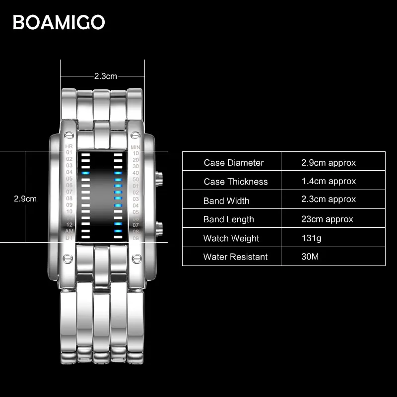 Мужские наручные часы BOAMIGO водонепроницаемые цифровые со стальным ремешком