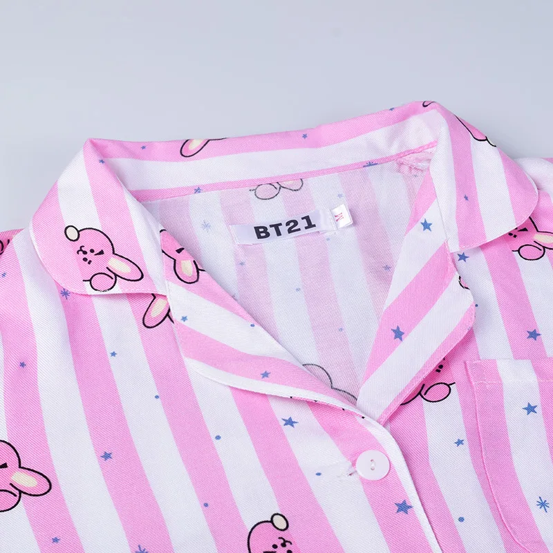 Korean BT21 Cartoon Version V Suga Same Harajuku Pajamas Kpop Home For BTS Bangtan Boys Long Sleeve Shirt Men Women PJ Costume | Женская