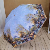 famous painting double thick silver coating anti uv umbrella for men blue sky and white clouds inside women rain umbrella