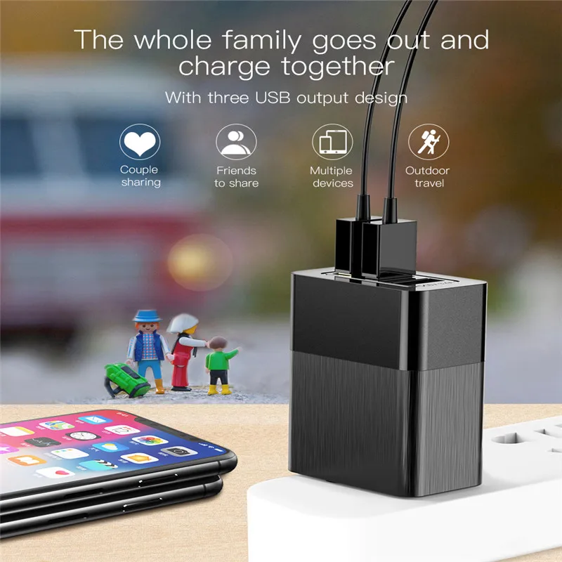 Baseus 3 порта USB зарядное устройство в 1 EU US UK вилка 2.4A Быстрая зарядка для