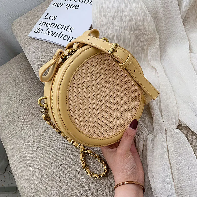 Новая круглая маленькая сумка женская 2019 новые тканые сумки модная на плечо с