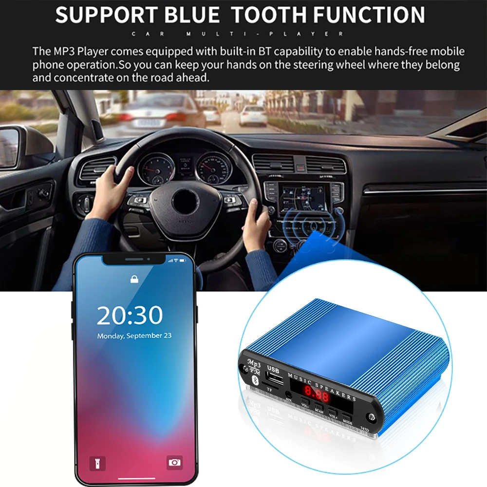 Автомобильный Bluetooth беспроводной MP3 плеер гарнитура с микрофоном Запись TF USB 3 5 мм