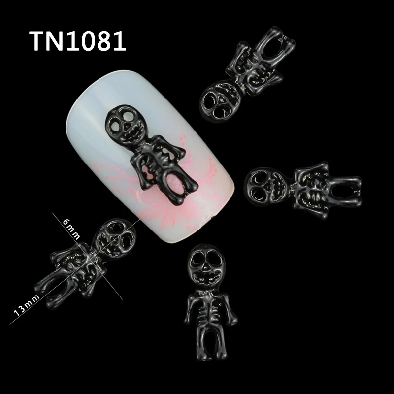 10 шт. черный Белый Цвет Маникюр Хэллоуин череп сплава Скелет Аксессуары для Ногти