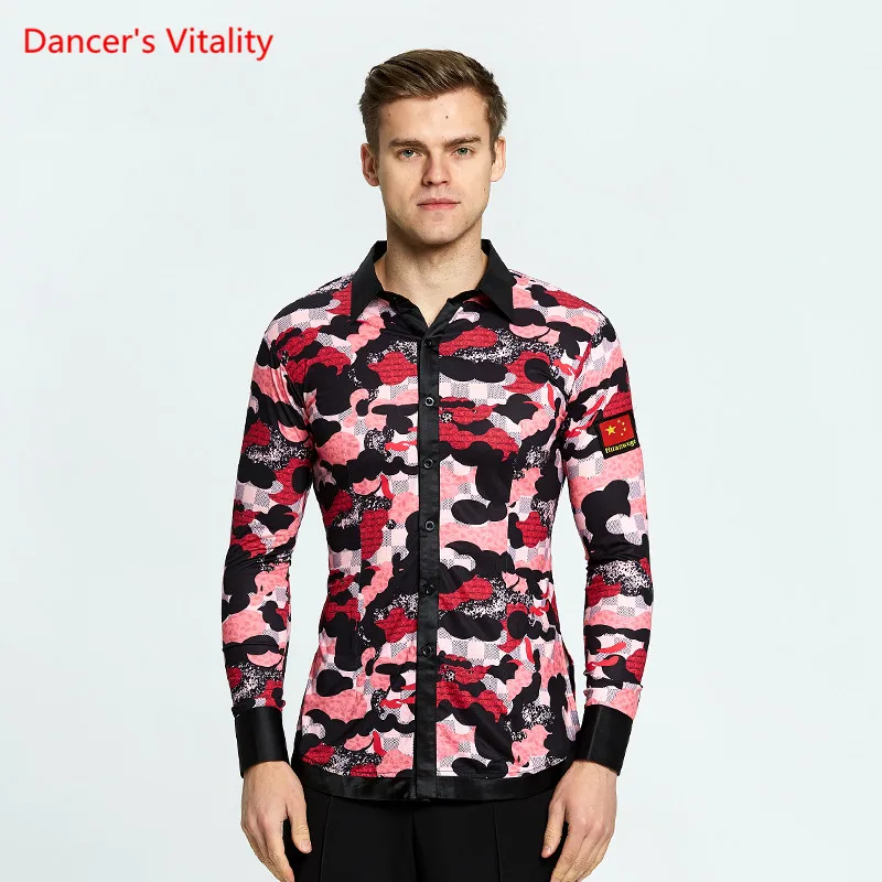 Топы с длинным рукавом и декоративным рисунком мужские топы для бальных танцев