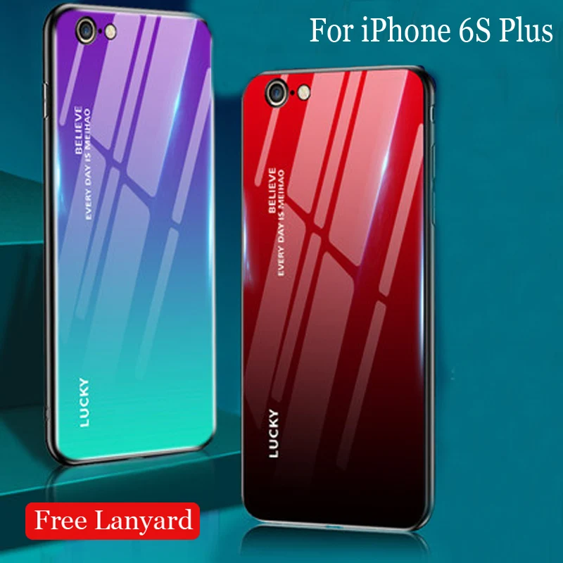 Градиентный цветной чехол из закаленного стекла для iphone 6S plus стеклянный телефона