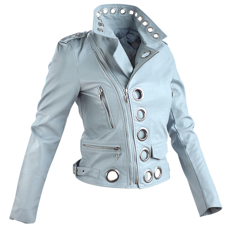 2019 куртка из искусственной кожи куртки бомберы для Леди Черный панк рок кожа