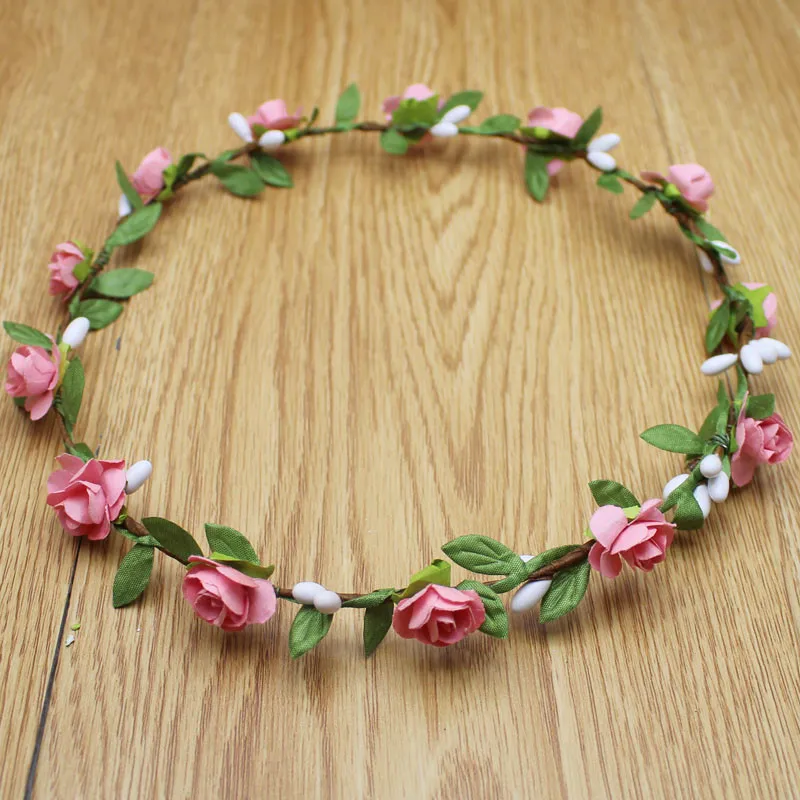 10 шт./лот Для женщин и девочек повязки для волос с цветками Бумага цветы с зелеными листьями и обруч для волос "Ягоды" для невесты, одежда на свадебную вечеринку, на возраст от двух до семи лет
