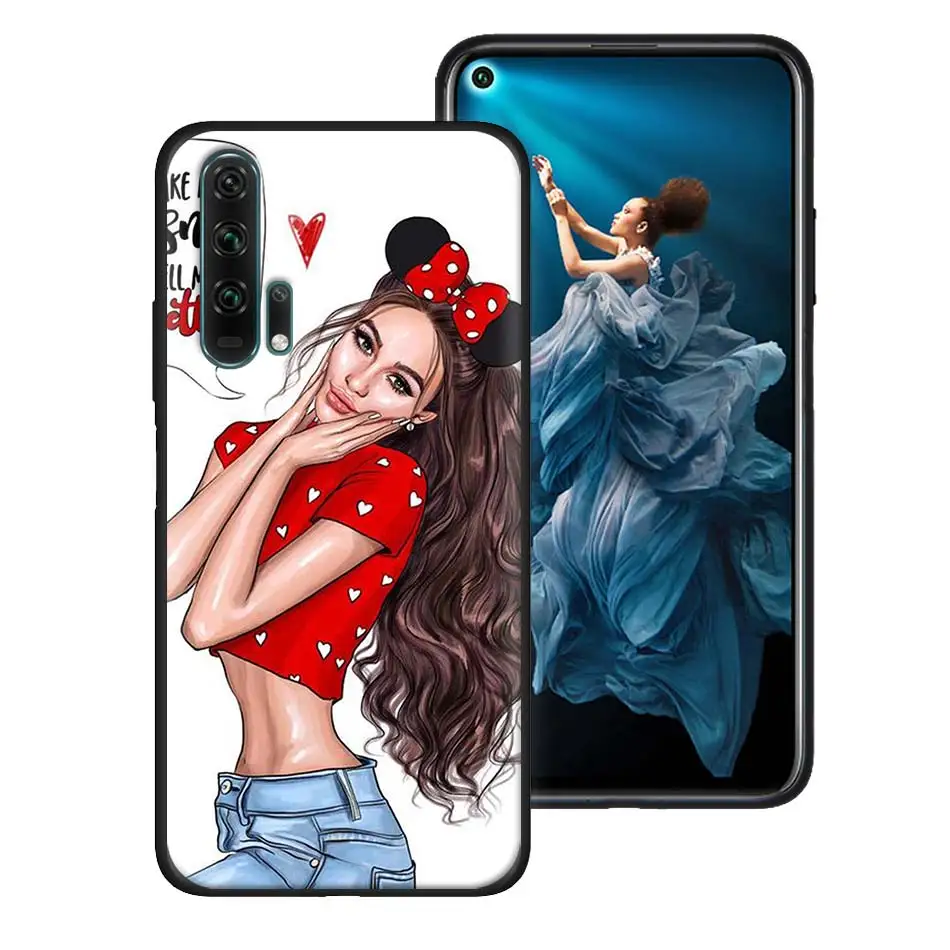 

Mom and baby Black Silicone Case for Huawei Honor Honor 20 Lite 9c 9s 9x 10 8s 8x 30 Pro Plus Play 9a 8a Prime Soft TPU Cover