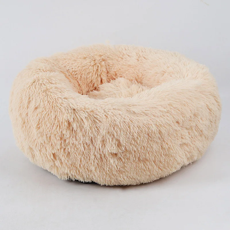 Beige Круглые плюшевые кошки кровать моющиеся мягкие длинные плюшевые подушки для маленьких средних и больших для питомцев, зимний, теплый спальный коврик диван гнездо@HE - Цвет: Beige