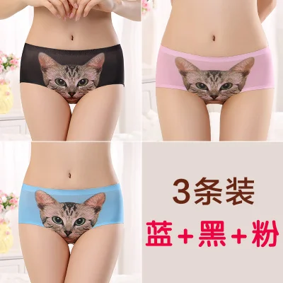 blue black pink Лето, 5 цветов,, женское нижнее белье с принтом головы Китти, трусики, женское нижнее белье, 3 предмета в комплекте, 149 - Цвет: blue black pink