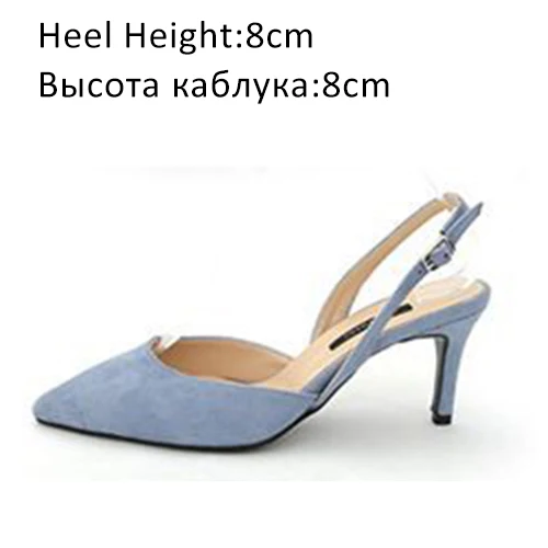 Blue Shoes 8cm Женские босоножки на высоком каблуке; Летние Брендовые женские туфли-лодочки; вечерние туфли на тонком каблуке с острым носком без шнуровки; офисные женские модельные туфли; большие размеры - Цвет: Blue Shoes 8cm
