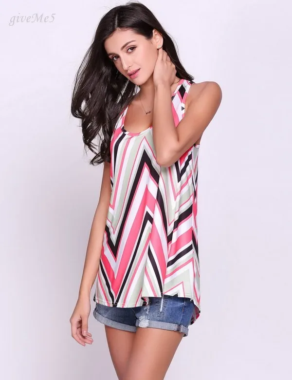 Полосатый Безрукавки для женщин Для Разноцветные Лето 2017 г. пикантные Топы